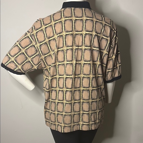 St. John's Bay Tan and Black Polo Shirt with Geometric Pattern - Picture 7 of 7